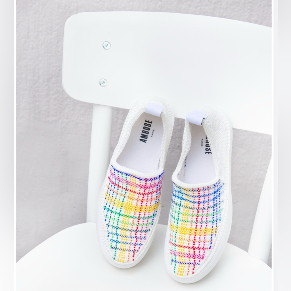 Amrose Paris Hand Crocheted Giveh Slip On Shoes Sneakers Multi Color Upper 39